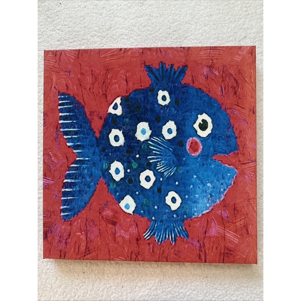 Unbranded‎ Vibrant Colorful Blue Fish 15.5 x 15.5 Colorful Canvas Print